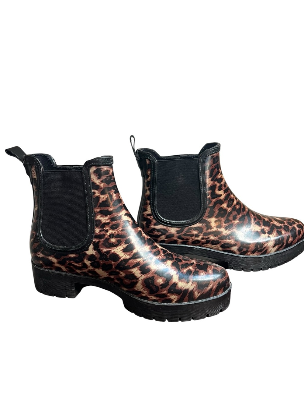 Jeffrey Campbell Leopard Animal Print Chelsea Rubber Rain Boots Lug Sole US 9